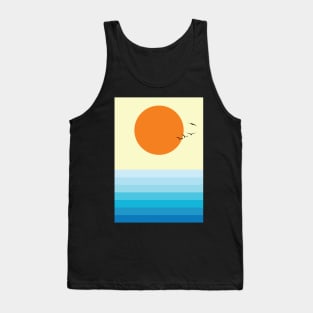 Minimalist Retro Sunset Seascape Graphic Art Tank Top